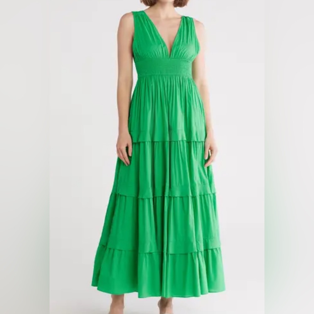 Nordstrom Chelsea28 Deep V-Neck Sleeveless Tiered Cotton Maxi Dress NWOT